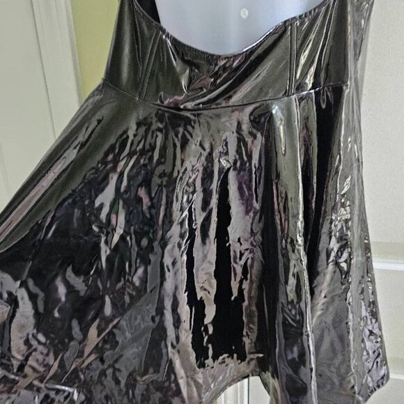 Dolls Kill Horoscopez Black PVC Rhinestone Suspender Skirt Dress Large - Picture 4 of 15